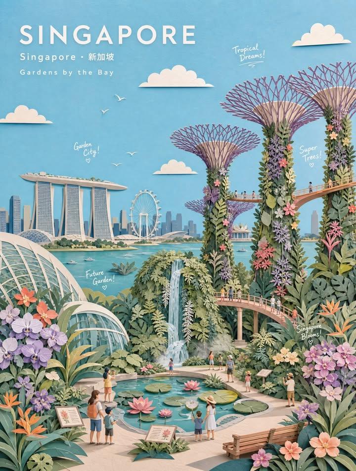 PASTEL PAPER-COLLAGE BOTANICAL GARDEN TRAVEL POSTER 变体图第3张 - 绘词工坊