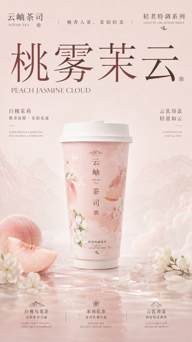 请生成一张竖版 9:16 的高级新中式茶饮品牌包装主视觉海报。每张图片独立生成，不要合并成拼图。 变体图第4张 - 绘词工坊