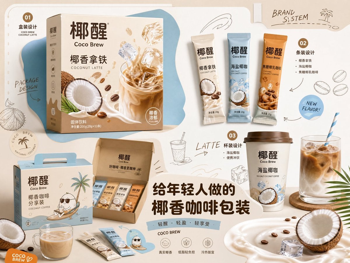 请生成一张横向4:3高清「品牌包装设计提案速览」。 变体图第3张 - 绘词工坊