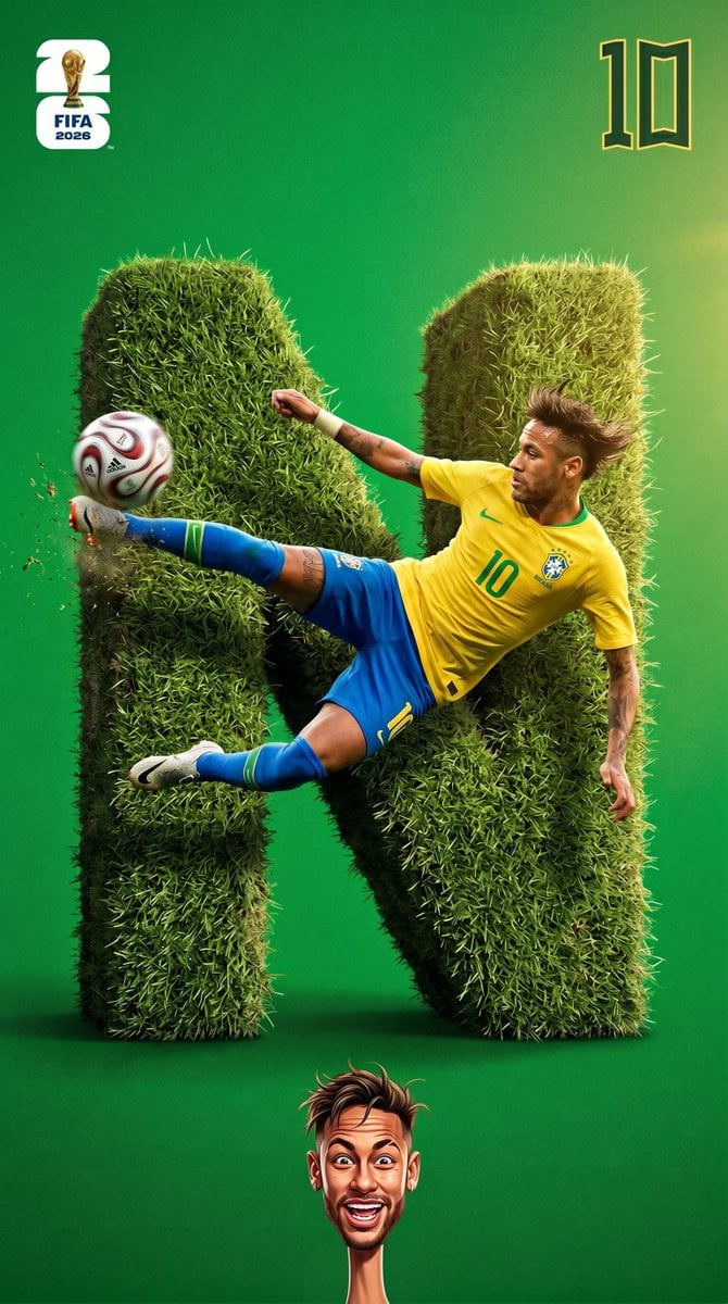3D草纹理字母设计 球员动态出场 FIFA2026风格海报