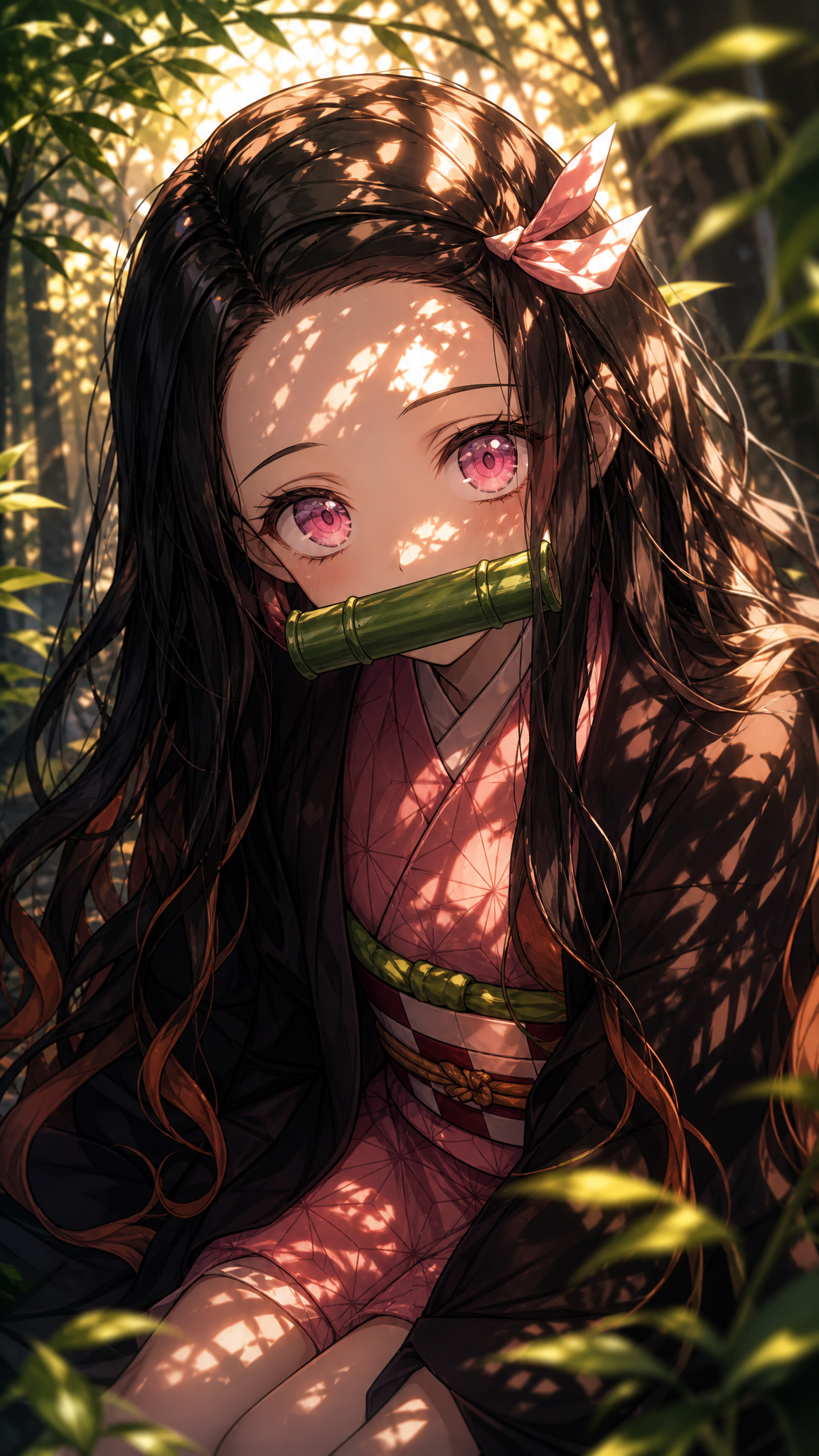 恶魔杀手Nezuko高保真动漫插画：电影光影与细腻羽毛发