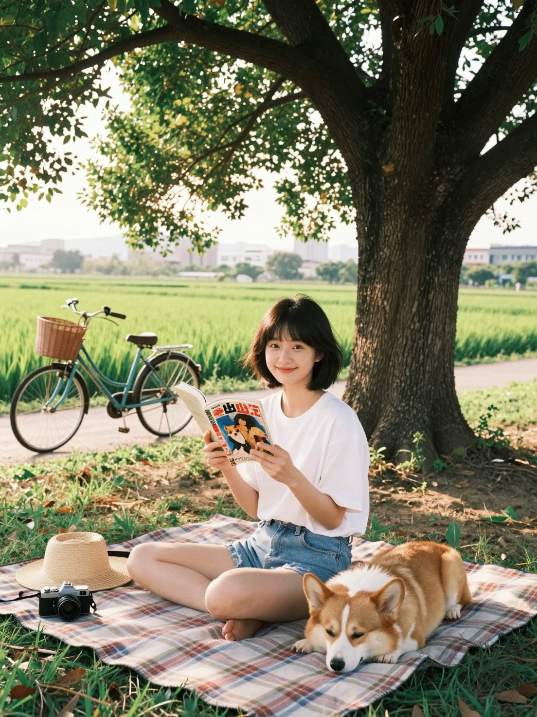 夏日田园胶片写真：少女与柯基犬的梦幻午后