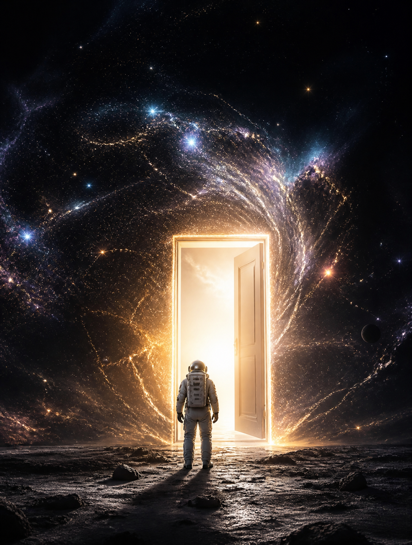 孤独宇航员发现宇宙发光门超现实情感故事