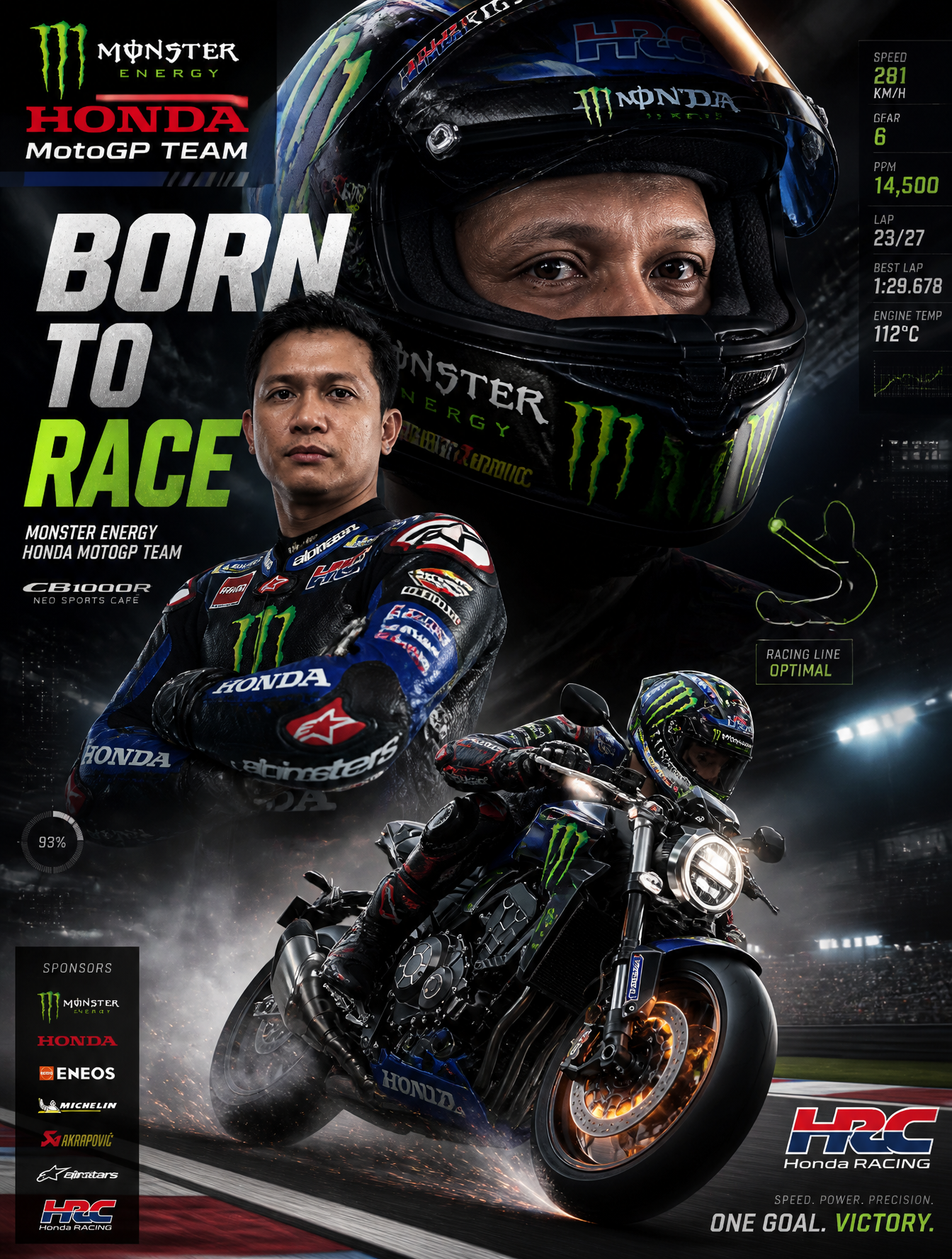Monster Energy本田MotoGP赛车海报设计 动感赛道英雄