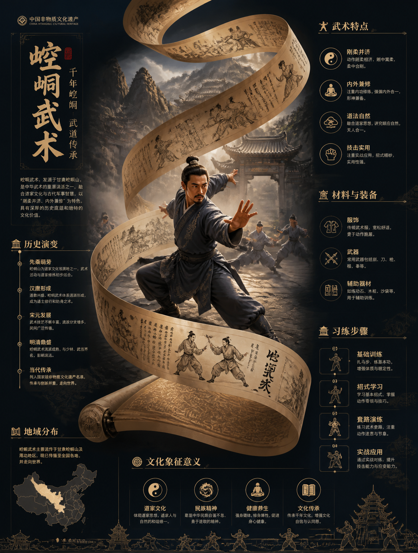 崆峒武术非遗信息图海报：3:4竖版设计展现传统文化精髓