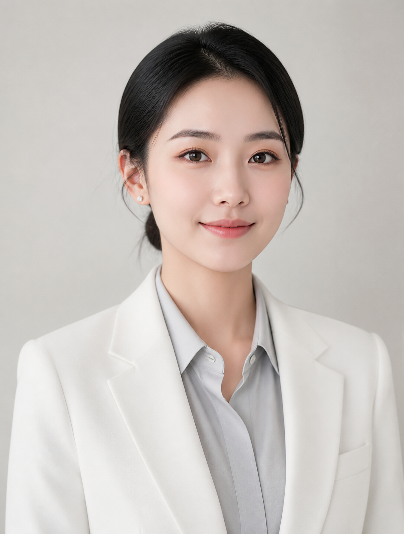 28岁东亚女生职业肖像照 简约白色西装形象照