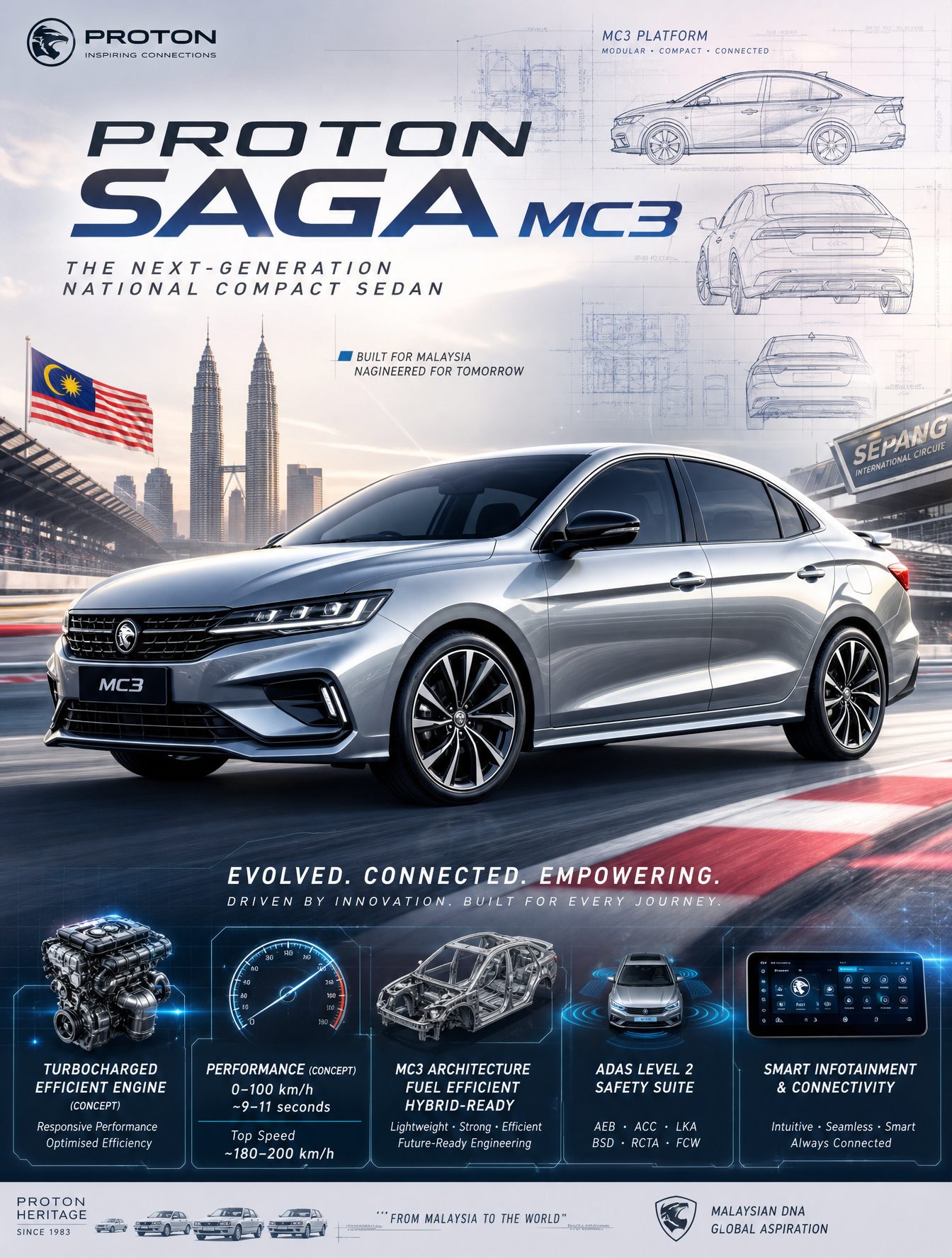 Proton Saga MC 3概念车海报：未来派马来西亚轿车史诗级设计